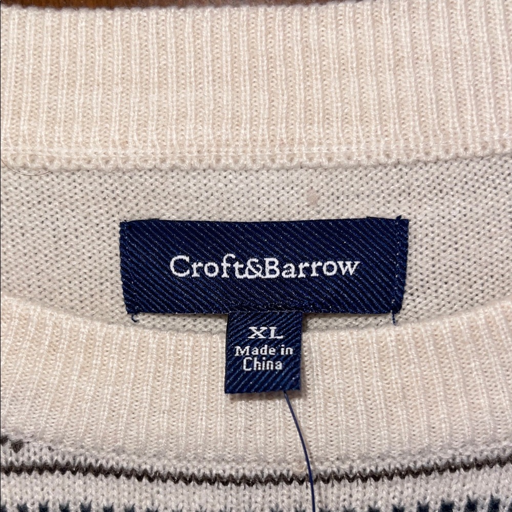 croft & barrow Cream and Black Patterned Crewneck Sweater for Men - Picture 3 of 3